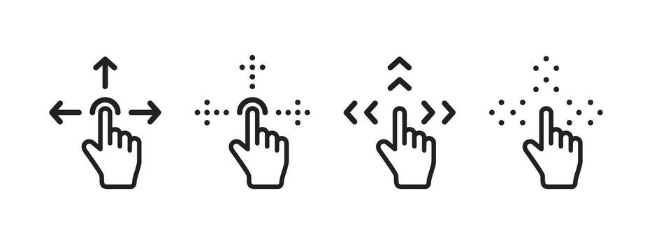 Multi-directional swipe gesture icons with hand pointer and arrows vector