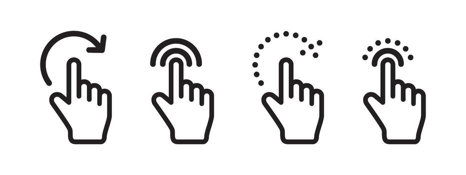 Touch, tap and rotate gesture icons with hand pointer and interaction symbols vector