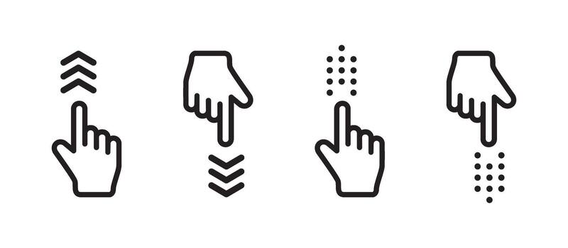 Vertical swipe gesture icons set with hand pointer and arrow indicators vector