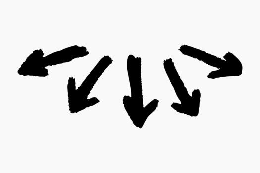 Freehand doodle arrow sketched with charcoal, hand drawn symbol for notes and diagrams, marker texture with curved direction and scribble grain. vector