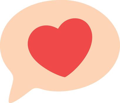 A simple illustration of a red heart symbol inside a peach speech vector