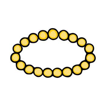 A playful illustration of a bright yellow beaded bracelet with a thick black outline, creating a bold and simple graphic design. vector