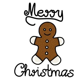 Whimsical illustration of a smiling gingerbread man cookie with Merry Christmas in playful script. vector