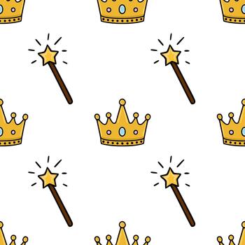 caprichoso modelo presentando dorado coronas y espumoso magia varitas en un blanco fondo, creando un juguetón y encantador tema. vector