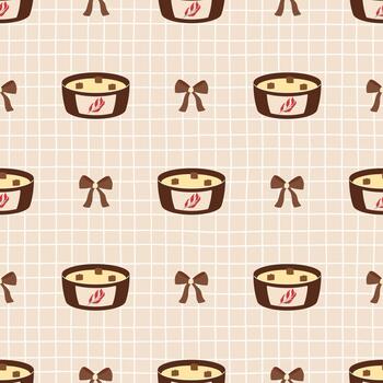 Pattern of bowls and bows on grid vector