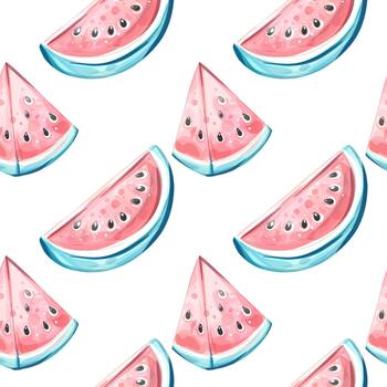 Bright and refreshing watermelon slices create a vibrant seamless pattern ideal for summer themes, beach outings, and festive celebrations, enhancing any cheerful decor or design project. vector
