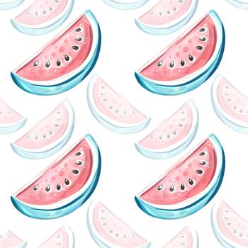 Bright and cheerful slices of watermelon create a seamless pattern, evoking feelings of summer joy, beach fun, and festive gatherings. Ideal for summery decorations and creative projects. vector