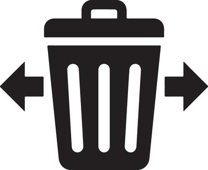 A black and white trash can with arrows pointing to it vector