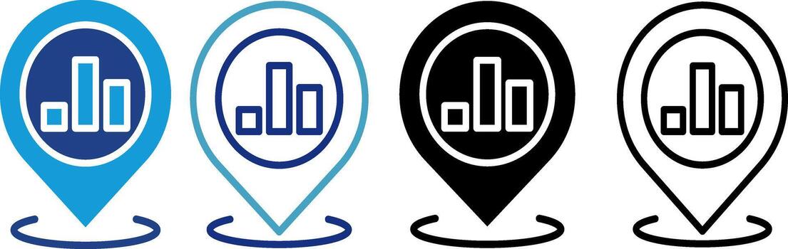 A mapping icon with statistics is used to show the geographically concentrated location of sales data, market share, or other metrics. vector
