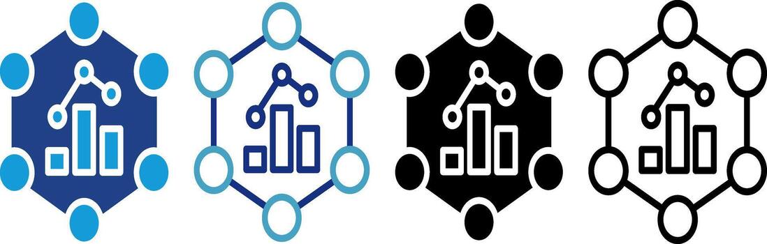 un icono de un interconectado red de datos y analítica, utilizando compartido y vinculado métrica dentro un sistema o ecosistema. vector