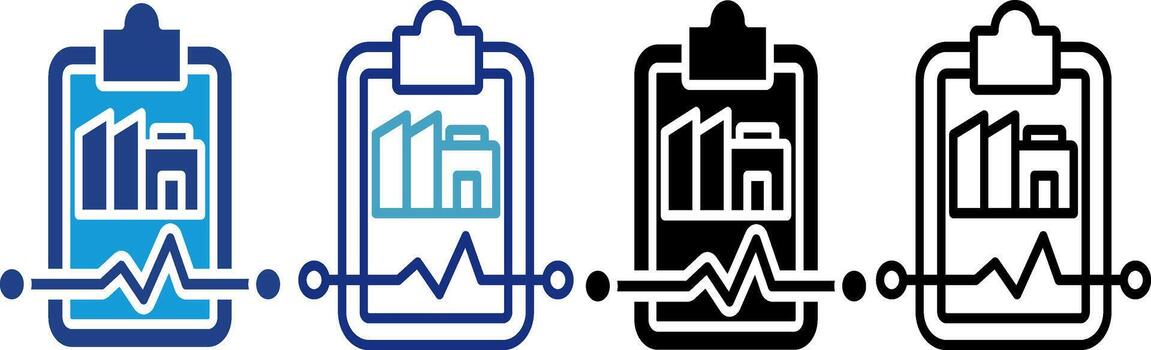 An industrial analytics or reporting icon, a heartbeat-like graph, focuses on the health and performance of the manufacturing sector in real time. vector