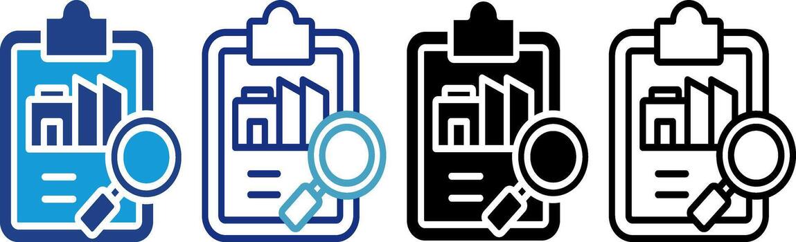 Concept of a comprehensive business audit or investigative report, combining graphs with a magnifying glass on the clipboard vector