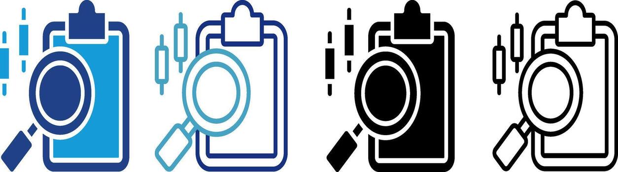 Icon depth review and analysis of information contained in a report or concept document of an audit, inspection, report analysis, or evaluation. vector
