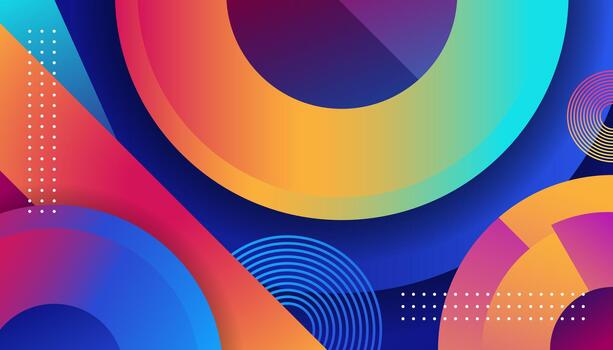 Vibrant abstract geometric background with colorful gradient circles, overlapping shapes, and modern design elements. vector