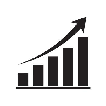 a graph bar chart with an arrow going up vector