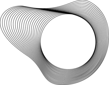 Shape with a circular center and layered flowing contours forming a fluid and dynamic exterior boundary. vector