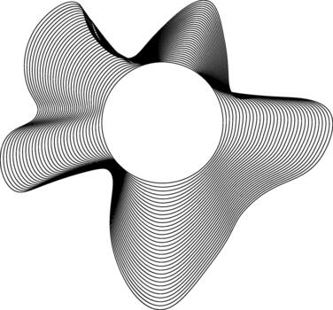 Central circle surrounded by multi-layered organic strokes that expand and blend into a dynamic abstract composition. vector