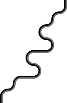 Paired thick lines travel across irregular squared wave formations with fluid rounded side bends. vector