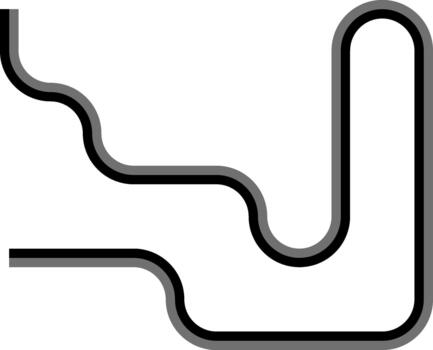 Paired colored lines form a labyrinth structure shaped by squared wave sequences connected with smooth curve motions. vector