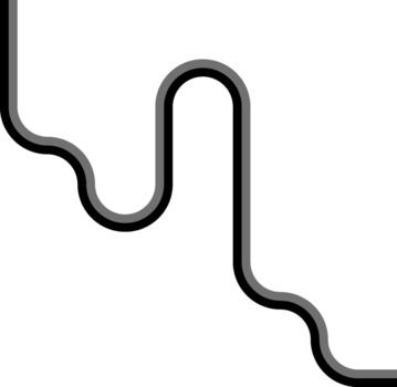 Paired colored lines travel through a maze-like route of rounded bends and smooth wavy passages. vector