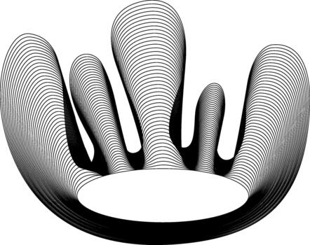 Graphic with central round void surrounded by organic shape featuring extended soft appendages in flow. vector