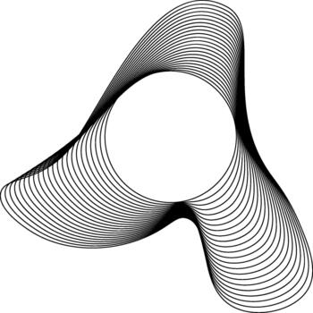 Circular center enclosed by irregular outer lines forming an expressive freeform with uneven curvature and smooth transitions. vector