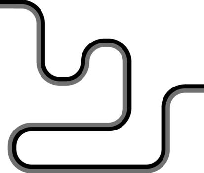 Dual-tone lines trace an irregular squared path with alternating curved turns and geometric transitions. vector