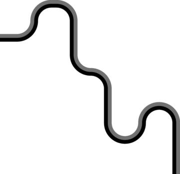 Paired lines build a labyrinth pattern centered on squared wave configurations and rounded linking paths. vector