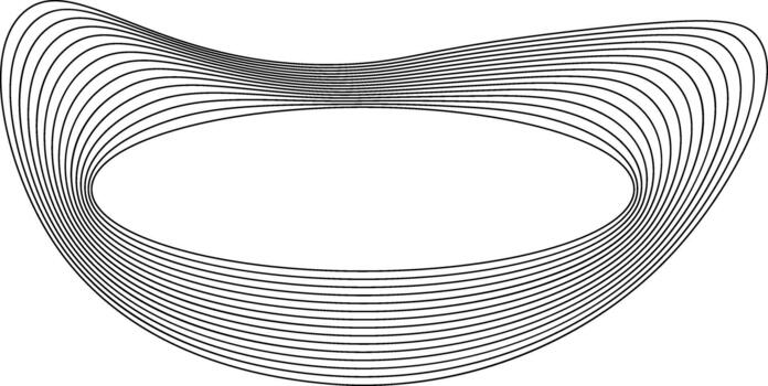 Shape featuring a centered circle and outer edges composed of wave-like organic lines radiating in smooth progression. vector