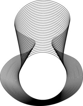 Shape featuring a centered circle and external contours tapering at the sides, evoking hourglass symmetry with soft bends. vector