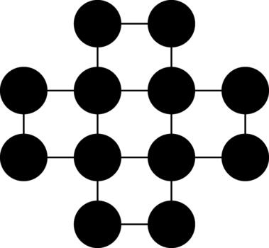 Diagonal arrangement of interconnected circular nodes forming a geometric structured pattern. vector
