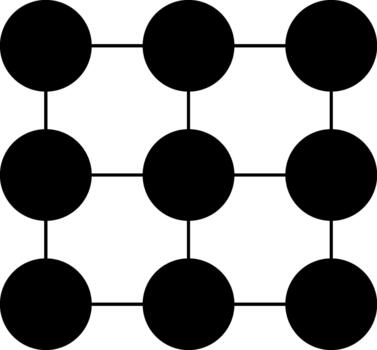 Thin-line framework of interconnected circular nodes forming a structured composition. vector