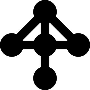 Circular nodes linked by thin lines forming a cross-like pattern with arrowhead-style connections. vector