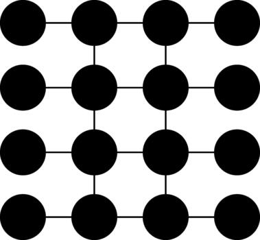 Geometric composition of interconnected circular nodes forming an abstract structure. vector