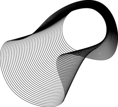 Graphic consisting of a round center and controlled curvature in the surrounding lines forming a minimal profile. vector
