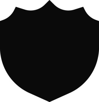 Solid black silhouette of a shield with a structured, reinforced frame and knightly aesthetics. vector