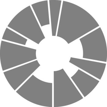 Circular pie arrangement divides data into proportionally segmented fields arranged radially. vector