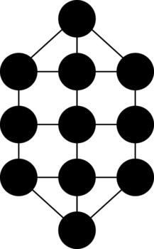 Circular nodes arranged in a structured formation with interconnected pathways. vector