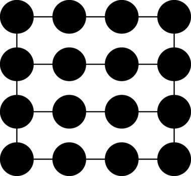 Circular nodes arranged in a gridded network with structured alignment. vector