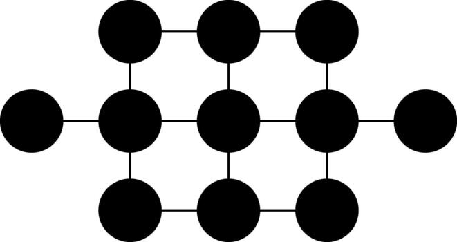 Thin-line structure of interconnected circular elements forming a geometric composition. vector