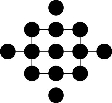 Grid of circular dots arranged in a rhombus-like geometric structure. vector