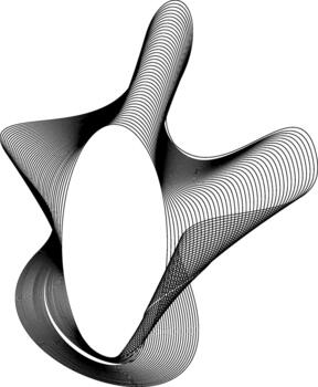 Centered circle surrounded by flowing curved lines forming a layered composition with mixed natural symmetry and abstract structure. vector