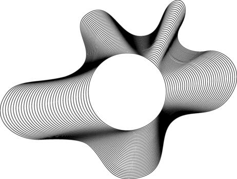 Visual composition with a circular center and splash-like outer edges formed by irregular, layered wave lines. vector