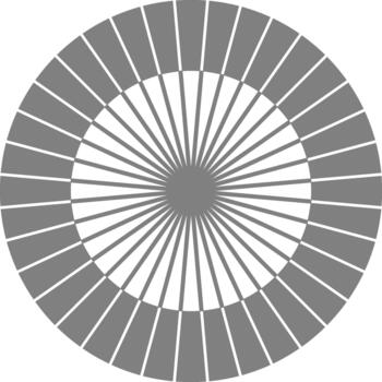 Closely spaced radial rays extend from the center creating a compact sunburst circular layout. vector