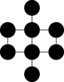 Web-like pattern of circular nodes forming a structured composition. vector