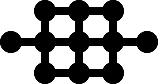 Interwoven web-like structure composed of linked circular nodes in a geometric arrangement. vector