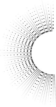 Irregular long rays made of squares surround a circular layout with one quarter section removed. vector