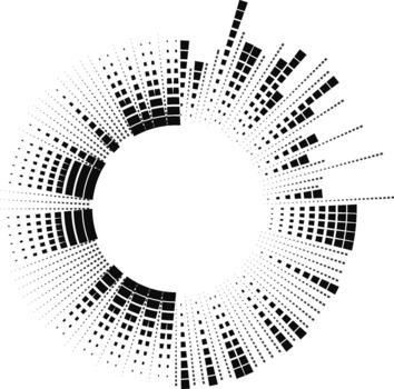 Circular layout where only one quarter is filled with long, irregular square rays. vector