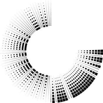 Circular configuration of medium square rays, missing one quarter, with open space in the center. vector