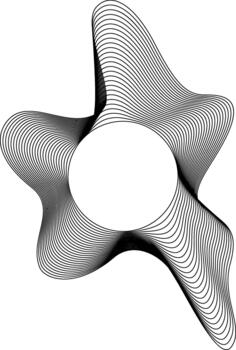 Abstract form based on a centered circle with outward wavy contours arranged in layered flowing motion. vector